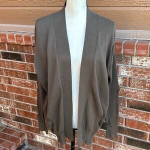NSF Distressed Open Front Cardigan S Olive Green Cotton Knit Oversized Grunge